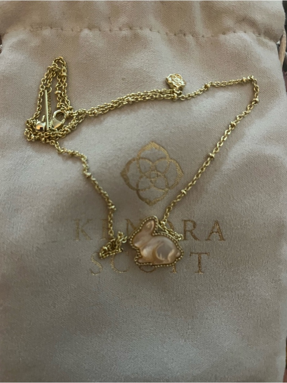 Kendra Scott Gold Bunny Pendant Necklace with Pink Mother-of-Pearl